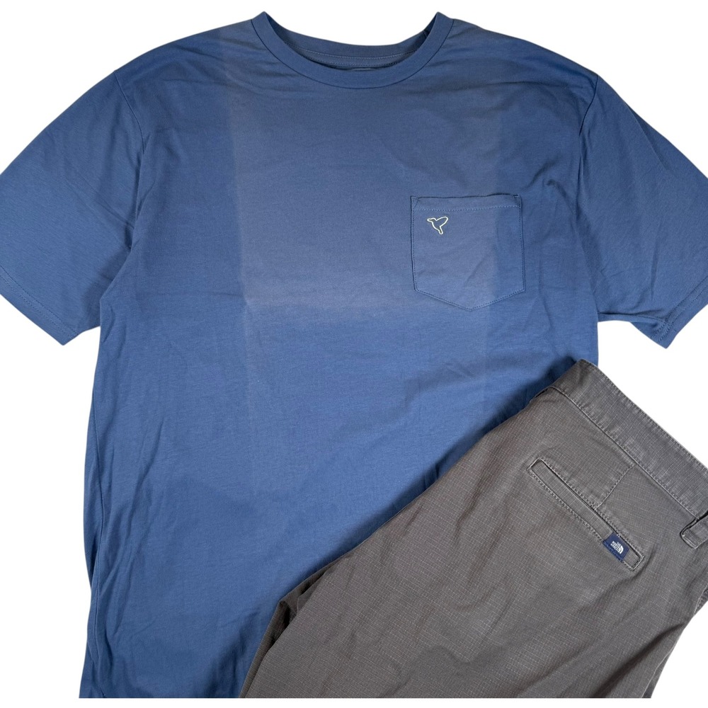 BirdDogs Men's Blue Pocket T Shirt Large Embroidered Logo Short Sleeve Faded